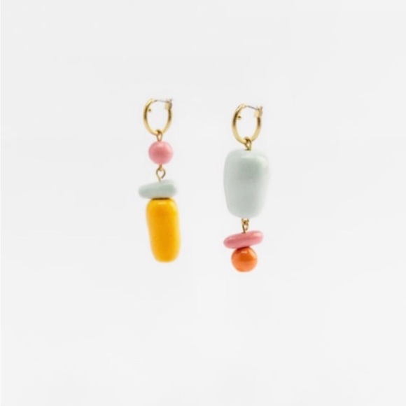NWT Zara Statement Pastel Colourful Playful Hoop Earrings Blue Pink Yellow Gold - Picture 8 of 8